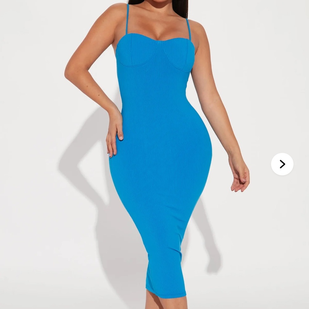 Fashion Nova Electric Blue Ribbed Midi Dress